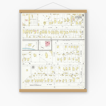 Old map wall art mockup — magnetic wood frame on white wall — Sanborn Fire Insurance Map from Ottumwa, Wapello County, Iowa (1897), Sheet #0003