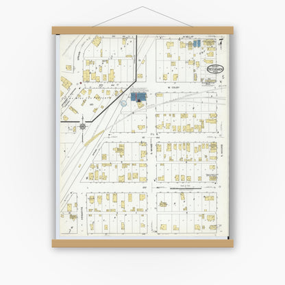 Old map wall art mockup — magnetic wood frame on white wall — Sanborn Fire Insurance Map from Bessemer, Gogebic County, Michigan (1917), Sheet #0007