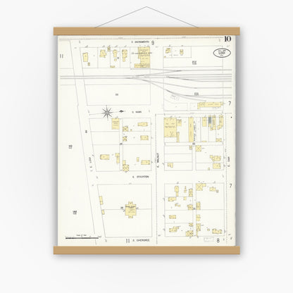 Old map wall art mockup — magnetic wood frame on white wall — Sanborn Fire Insurance Map from Lodi, San Joaquin County, California (1908), Sheet #0010