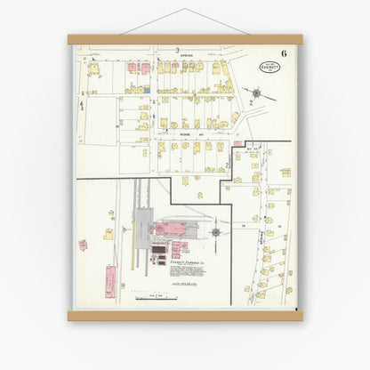 Old map wall art mockup — magnetic wood frame on white wall — Sanborn Fire Insurance Map from Everett, Bedford County, Pennsylvania (1910), Sheet #0006
