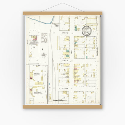 Old map wall art mockup — magnetic wood frame on white wall — Sanborn Fire Insurance Map from Shelby, Shelby County, Iowa (1893), Sheet #0001