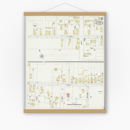 Old map wall art mockup — magnetic wood frame on white wall — Sanborn Fire Insurance Map from Suffolk, Independent Cities, Virginia (1898), Sheet #0002