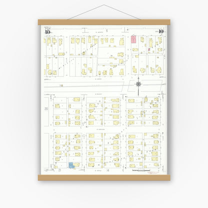 Old map wall art mockup — magnetic wood frame on white wall — Sanborn Fire Insurance Map from Herrin, Williamson County, Illinois (1941), Sheet #0010