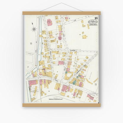Old map wall art mockup — magnetic wood frame on white wall — Sanborn Fire Insurance Map from Turtle Creek Valley, Allegheny County, Pennsylvania (1906), Sheet #0018