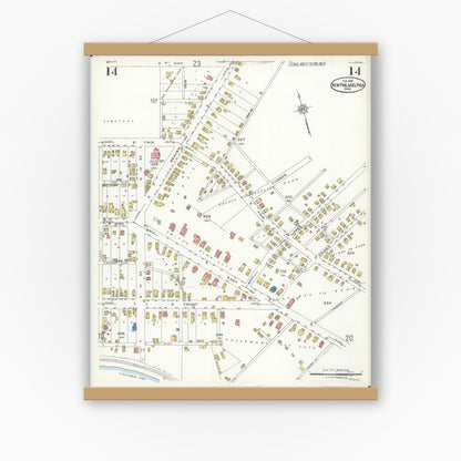 Old map wall art mockup — magnetic wood frame on white wall — Sanborn Fire Insurance Map from New Philadelphia, Tuscarawas County, Ohio (1926), Sheet #0014