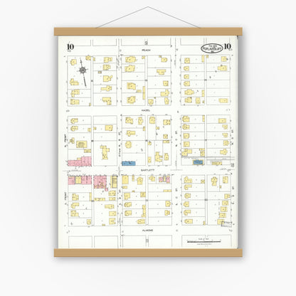 Old map wall art mockup — magnetic wood frame on white wall — Sanborn Fire Insurance Map from Poplar Bluff, Butler County, Missouri (1924), Sheet #0010