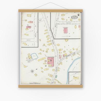 Old map wall art mockup — magnetic wood frame on white wall — Sanborn Fire Insurance Map from Coxsackie, Greene County, New York (1895), Sheet #0002