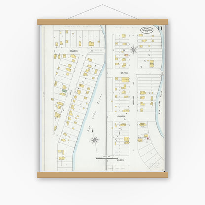 Old map wall art mockup — magnetic wood frame on white wall — Sanborn Fire Insurance Map from Crookston, Polk County, Minnesota (1900), Sheet #0011