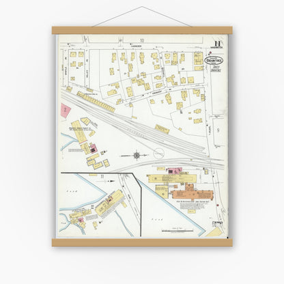 Old map wall art mockup — magnetic wood frame on white wall — Sanborn Fire Insurance Map from Braintree, Norfolk County, Massachusetts (1919), Sheet #0011