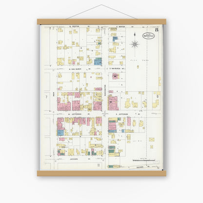 Old map wall art mockup — magnetic wood frame on white wall — Sanborn Fire Insurance Map from Naperville, Du Page County, Illinois (1909), Sheet #0008