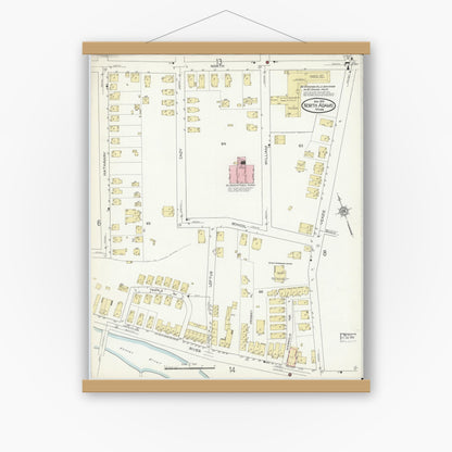 Old map wall art mockup — magnetic wood frame on white wall — Sanborn Fire Insurance Map from North Adams, Berkshire County, Massachusetts (1914), Sheet #0007