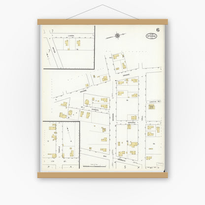 Old map wall art mockup — magnetic wood frame on white wall — Sanborn Fire Insurance Map from Starke, Bradford County, Florida (1912), Sheet #0006