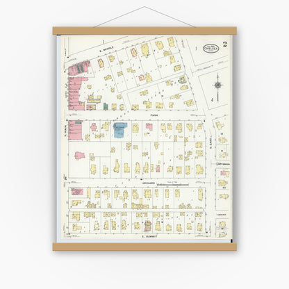 Old map wall art mockup — magnetic wood frame on white wall — Sanborn Fire Insurance Map from Chelsea, Washtenaw County, Michigan (1909), Sheet #0002