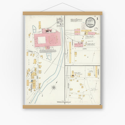 Old map wall art mockup — magnetic wood frame on white wall — Sanborn Fire Insurance Map from Weatherly, Carbon County, Pennsylvania (1900) - Complete Map Set