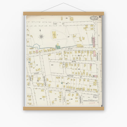 Old map wall art mockup — magnetic wood frame on white wall — Sanborn Fire Insurance Map from Nyack, Rockland County, New York. (1887), Sheet #0006