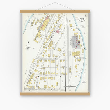 Old map wall art mockup — magnetic wood frame on white wall — Sanborn Fire Insurance Map from Apollo, Armstrong County, Pennsylvania (1899), Sheet #0002