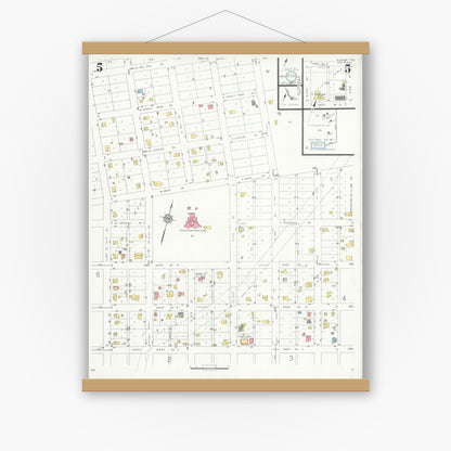 Old map wall art mockup — magnetic wood frame on white wall — Sanborn Fire Insurance Map from Alpine, Brewster County, Texas (1933), Sheet #0005