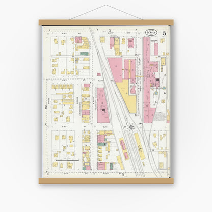 Old map wall art mockup — magnetic wood frame on white wall — Sanborn Fire Insurance Map from De Kalb, De Kalb County, Illinois (1905), Sheet #0005
