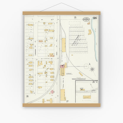 Old map wall art mockup — magnetic wood frame on white wall — Sanborn Fire Insurance Map from Green Bay, Brown County, Wisconsin (1900), Sheet #0026