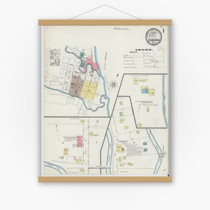 Old map wall art mockup — magnetic wood frame on white wall — Sanborn Fire Insurance Map from Sainte Genevieve, Saint Genevieve County, Missouri (1894) - Complete Map Set