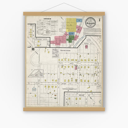 Old map wall art mockup — magnetic wood frame on white wall — Sanborn Fire Insurance Map from Altavista, Campbell County, Virginia (1918), Sheet #0001
