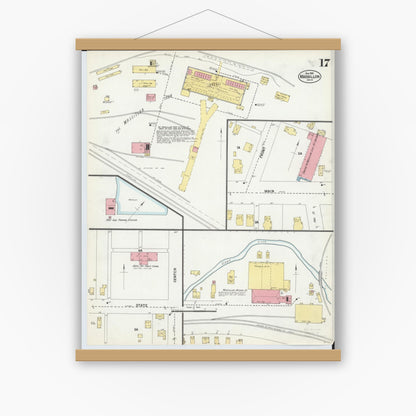 Old map wall art mockup — magnetic wood frame on white wall — Sanborn Fire Insurance Map from Massillon, Stark County, Ohio (1901), Sheet #0017