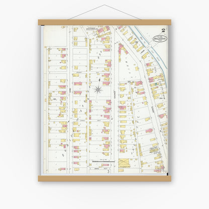 Old map wall art mockup — magnetic wood frame on white wall — Sanborn Fire Insurance Map from Chillicothe, Ross County, Ohio (1900), Sheet #0002