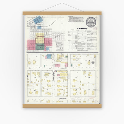 Old map wall art mockup — magnetic wood frame on white wall — Sanborn Fire Insurance Map from Harrisonville, Cass County, Missouri (1909) - Complete Map Set