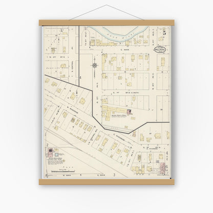 Old map wall art mockup — magnetic wood frame on white wall — Sanborn Fire Insurance Map from Melrose, Stearns County, Minnesota (1914), Sheet #0005