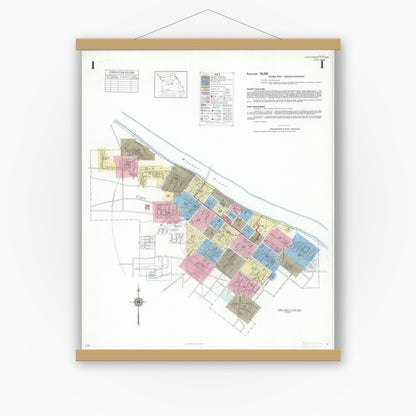 Old map wall art mockup — magnetic wood frame on white wall — Sanborn Fire Insurance Map from Jefferson City, Cole County, Missouri (1939), Sheet #0001