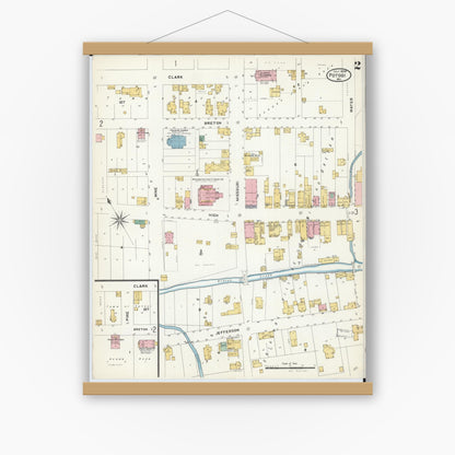 Old map wall art mockup — magnetic wood frame on white wall — Sanborn Fire Insurance Map from Potosi, Washington County, Missouri (1908), Sheet #0002