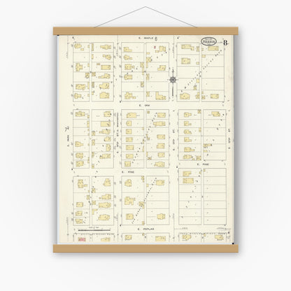 Old map wall art mockup — magnetic wood frame on white wall — Sanborn Fire Insurance Map from Herrin, Williamson County, Illinois (1913), Sheet #0008