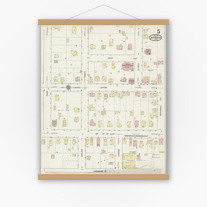 Old map wall art mockup — magnetic wood frame on white wall — Sanborn Fire Insurance Map from Jefferson, Jefferson County, Wisconsin (1914), Sheet #0005