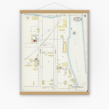 Old map wall art mockup — magnetic wood frame on white wall — Sanborn Fire Insurance Map from Cheboygan, Cheboygan County, Michigan (1895), Sheet #0002