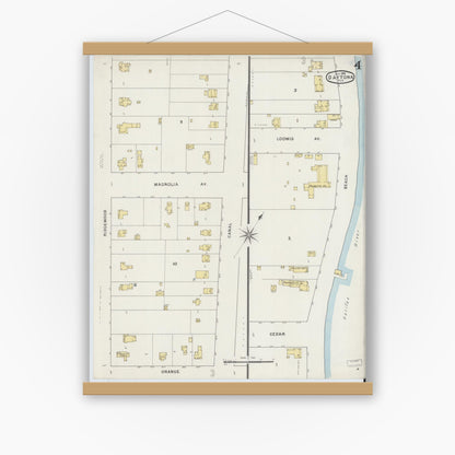 Old map wall art mockup — magnetic wood frame on white wall — Sanborn Fire Insurance Map from Daytona, Volusia County, Florida (1895), Sheet #0004