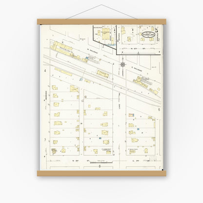 Old map wall art mockup — magnetic wood frame on white wall — Sanborn Fire Insurance Map from Storm Lake, Buena Vista County, Iowa (1914), Sheet #0005