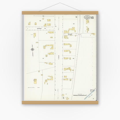 Old map wall art mockup — magnetic wood frame on white wall — Sanborn Fire Insurance Map from Oxford, Worcester County, Massachusetts (1911), Sheet #0015