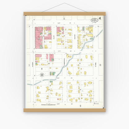 Old map wall art mockup — magnetic wood frame on white wall — Sanborn Fire Insurance Map from Boone, Boone County, Iowa (1900), Sheet #0004
