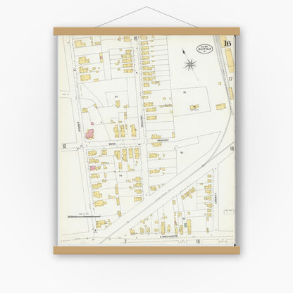 Old map wall art mockup — magnetic wood frame on white wall — Sanborn Fire Insurance Map from Suffolk, Independent Cities, Virginia (1903), Sheet #0016