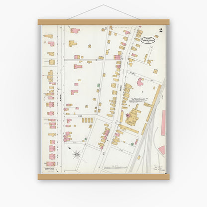 Old map wall art mockup — magnetic wood frame on white wall — Sanborn Fire Insurance Map from Chambersburg, Franklin County, Pennsylvania (1899), Sheet #0002