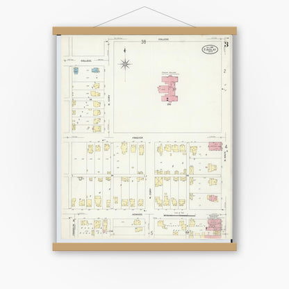 Old map wall art mockup — magnetic wood frame on white wall — Sanborn Fire Insurance Map from Findlay, Hancock County, Ohio (1908), Sheet #0003
