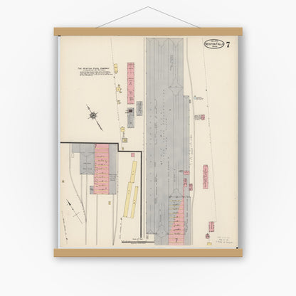 Old map wall art mockup — magnetic wood frame on white wall — Sanborn Fire Insurance Map from Newton Falls, Trumbull County, Ohio (1922), Sheet #0007