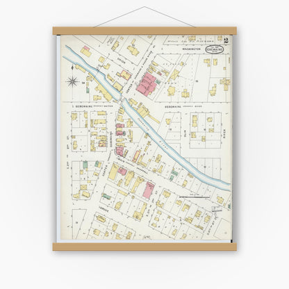 Old map wall art mockup — magnetic wood frame on white wall — Sanborn Fire Insurance Map from Sebewaing, Huron County, Michigan (1895), Sheet #0002