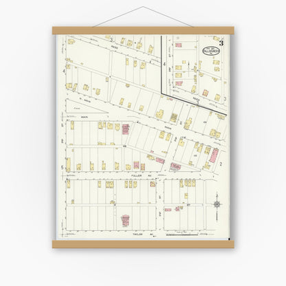 Old map wall art mockup — magnetic wood frame on white wall — Sanborn Fire Insurance Map from Falls Creek, Jefferson And Clearfield Counties, Pennsylvania (1913), Sheet #0003