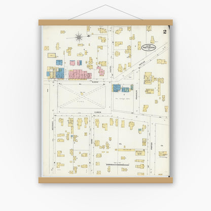 Old map wall art mockup — magnetic wood frame on white wall — Sanborn Fire Insurance Map from Prattsburgh, Steuben County, New York (1906), Sheet #0002