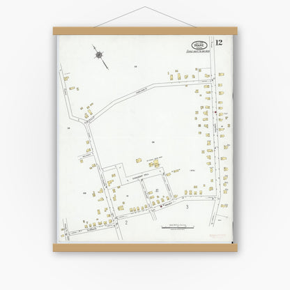 Old map wall art mockup — magnetic wood frame on white wall — Sanborn Fire Insurance Map from Ware, Hampshire County, Massachusetts (1919), Sheet #0012