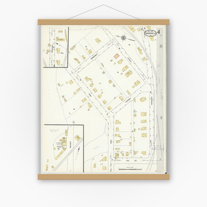 Old map wall art mockup — magnetic wood frame on white wall — Sanborn Fire Insurance Map from Sharpsville, Mercer County, Pennsylvania (1912), Sheet #0004