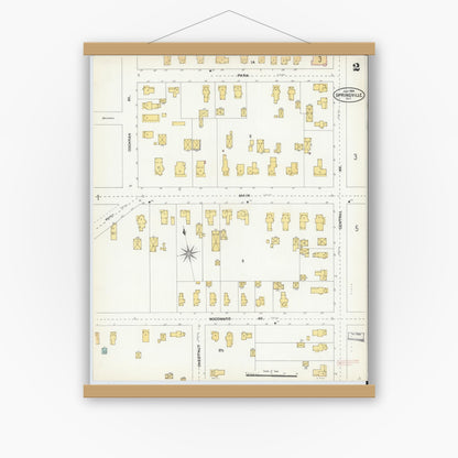 Old map wall art mockup — magnetic wood frame on white wall — Sanborn Fire Insurance Map from Springville, Erie County, New York (1904), Sheet #0002