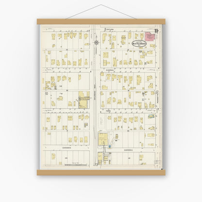 Old map wall art mockup — magnetic wood frame on white wall — Sanborn Fire Insurance Map from West Palm Beach, Dade County, Florida (1915), Sheet #0011