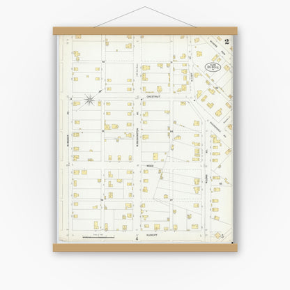 Old map wall art mockup — magnetic wood frame on white wall — Sanborn Fire Insurance Map from Du Bois, Clearfield County, Pennsylvania (1901), Sheet #0002